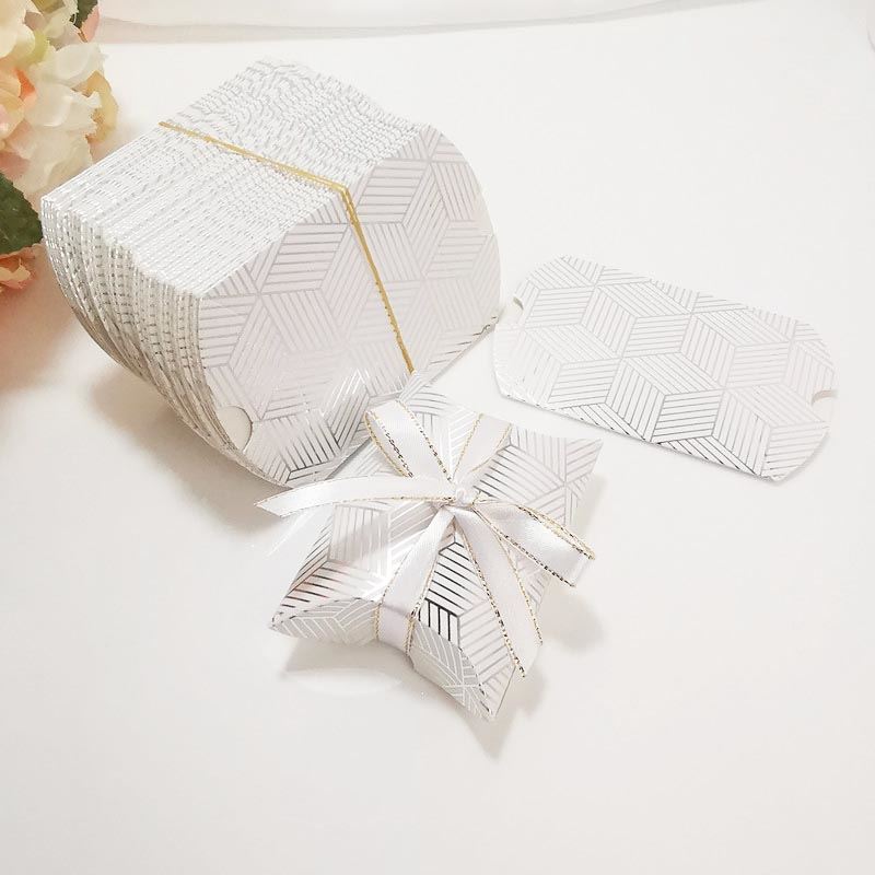 Luxury Gold and Silver Metallic Geometric Print Pillow Boxes - Wedding Favour