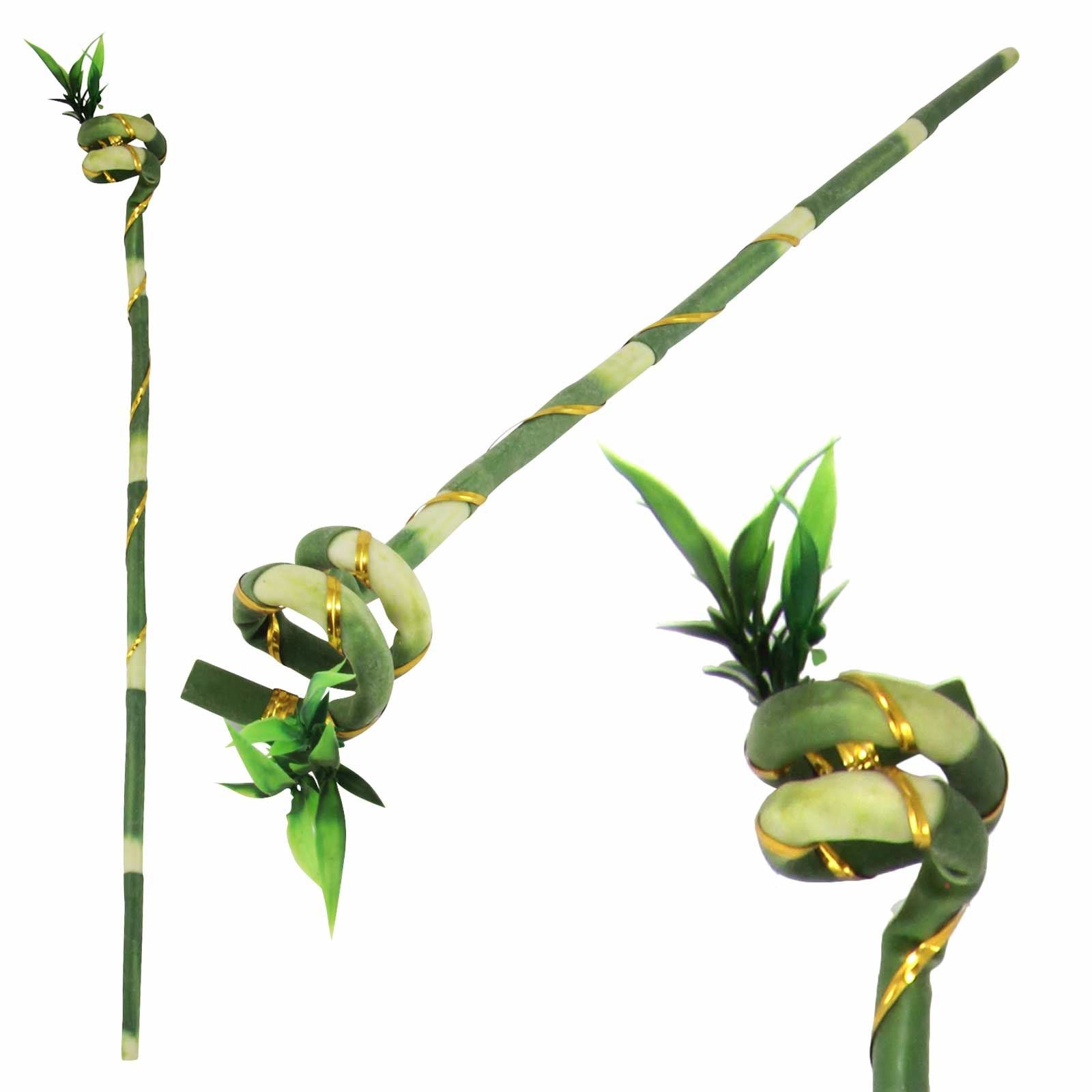 Long Spiral Twist Lucky Bamboo Stem with Sprout - Artificial Fake Foliage Leaf