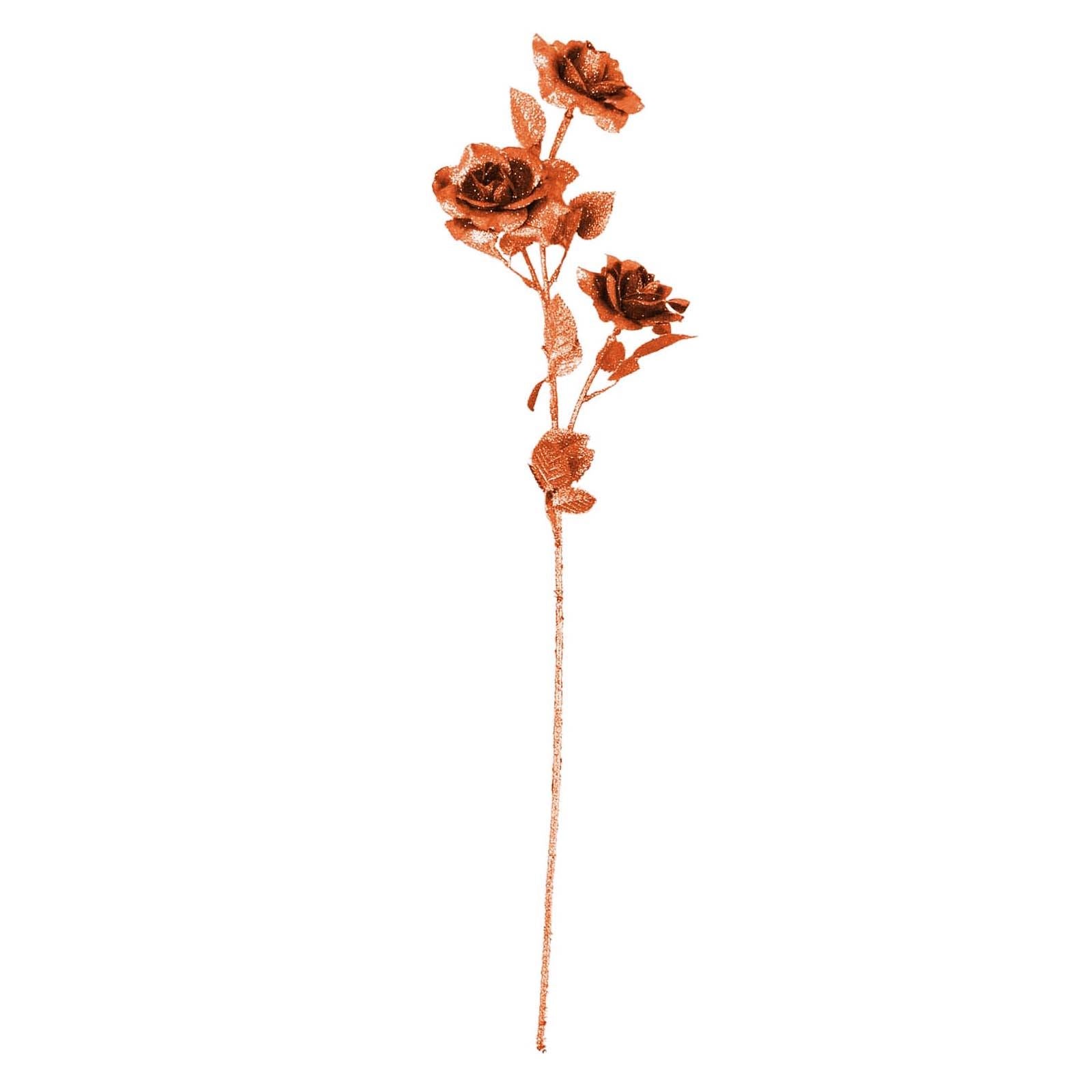 Heavy Glittered 3 Head Rose Spray