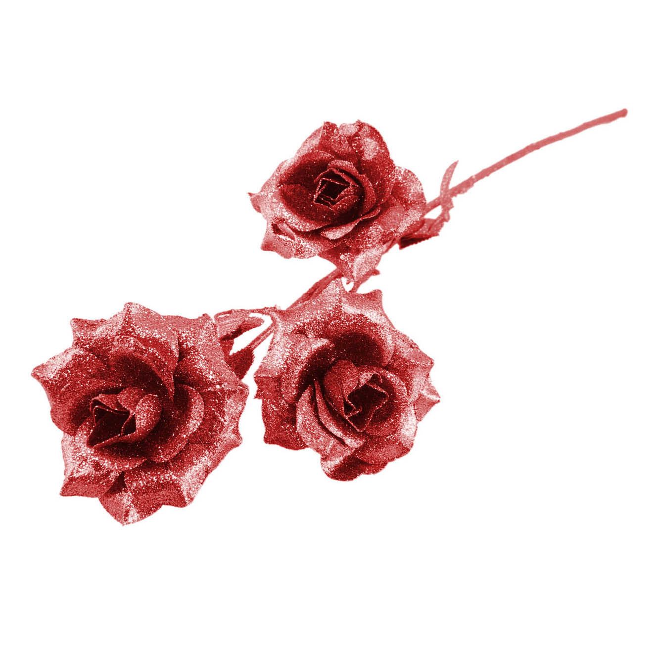 Heavy Glittered 3 Head Rose Spray