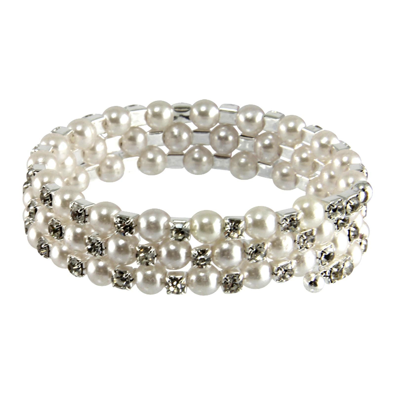 Wrap-Around Diamante and Pearl Corsage Bracelets