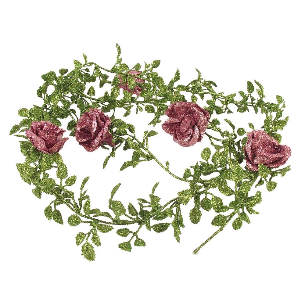 Heavy Glittered Rose Vine Garland