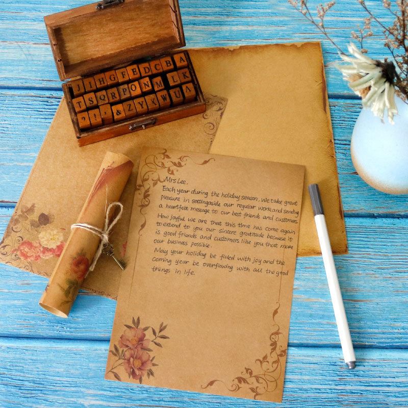 8x Luxury Vintage Watercolour Flower Print Writing Paper Kraft