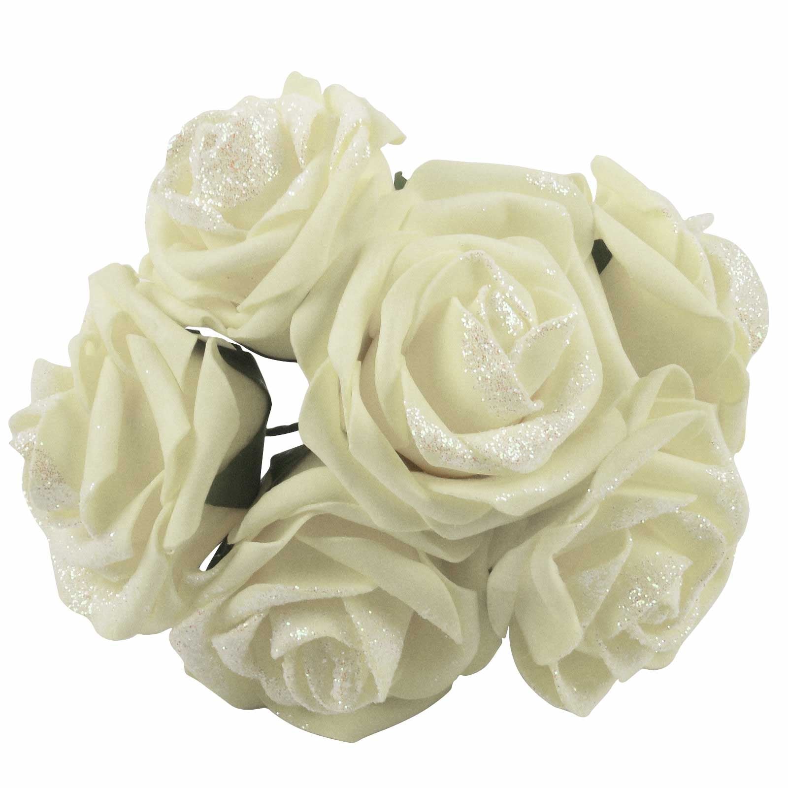 Glittered Foam Roses Bunch of 6