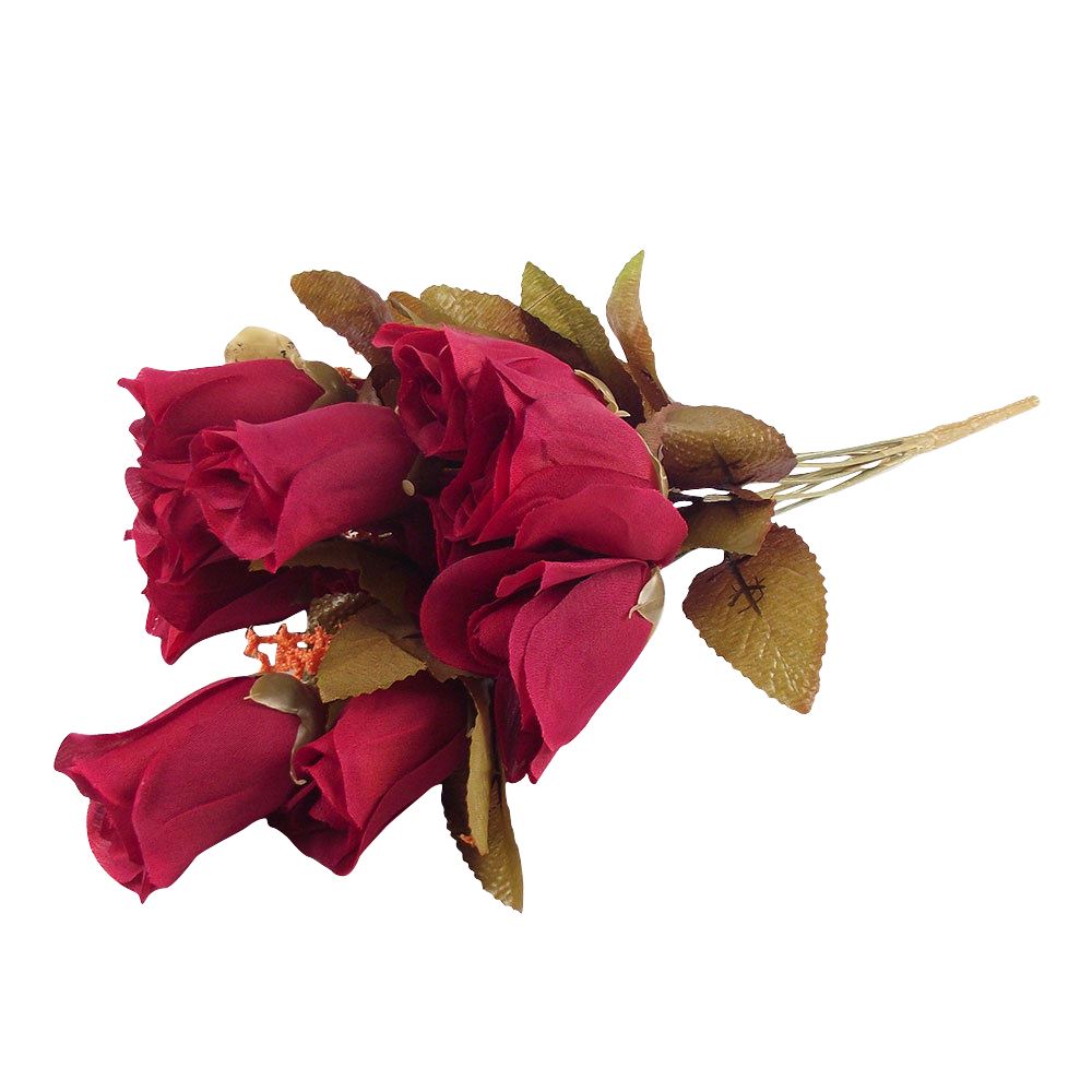 12 Head Silk Rose Bud Bush