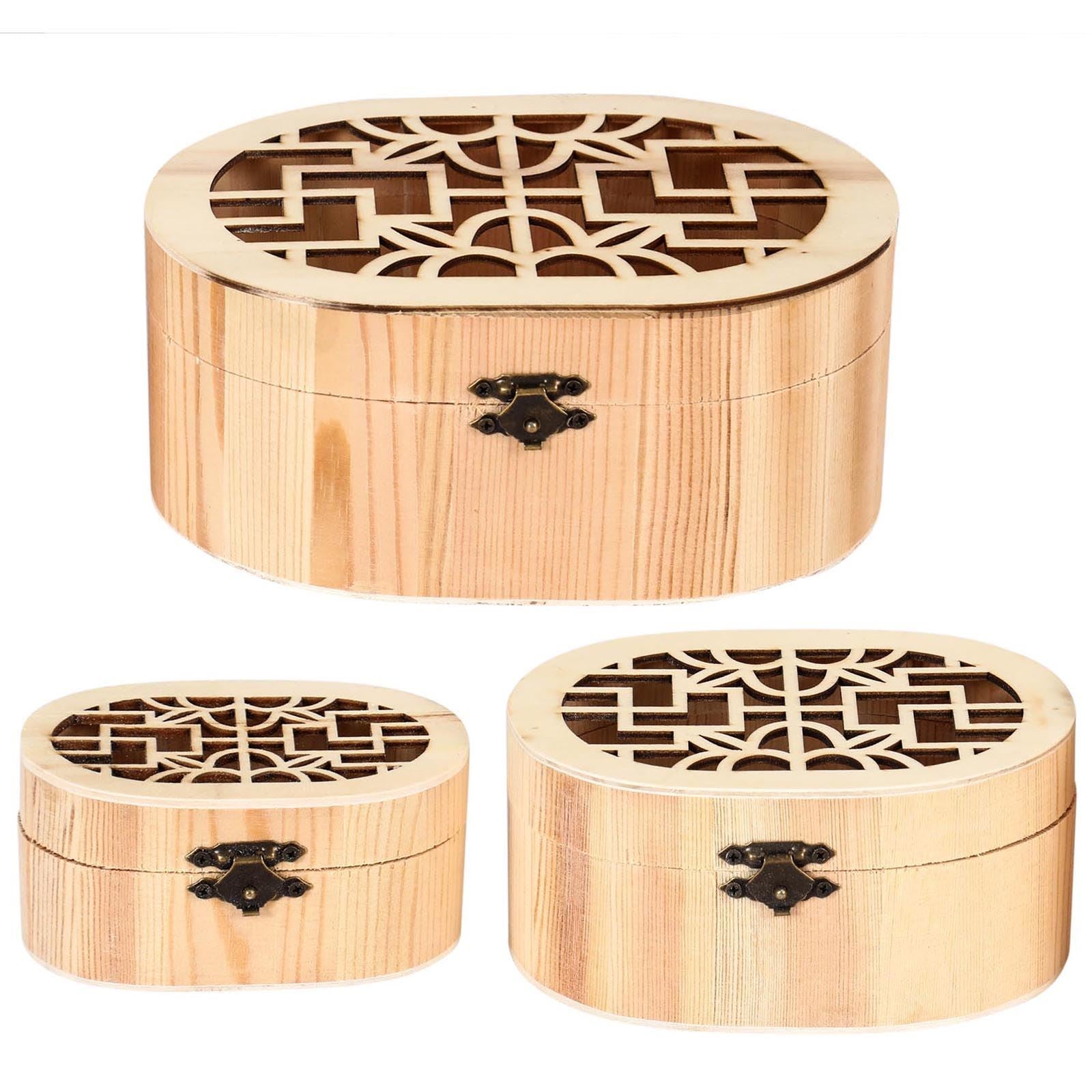 Set of 3 Dark Wood Mini Treasure Chests