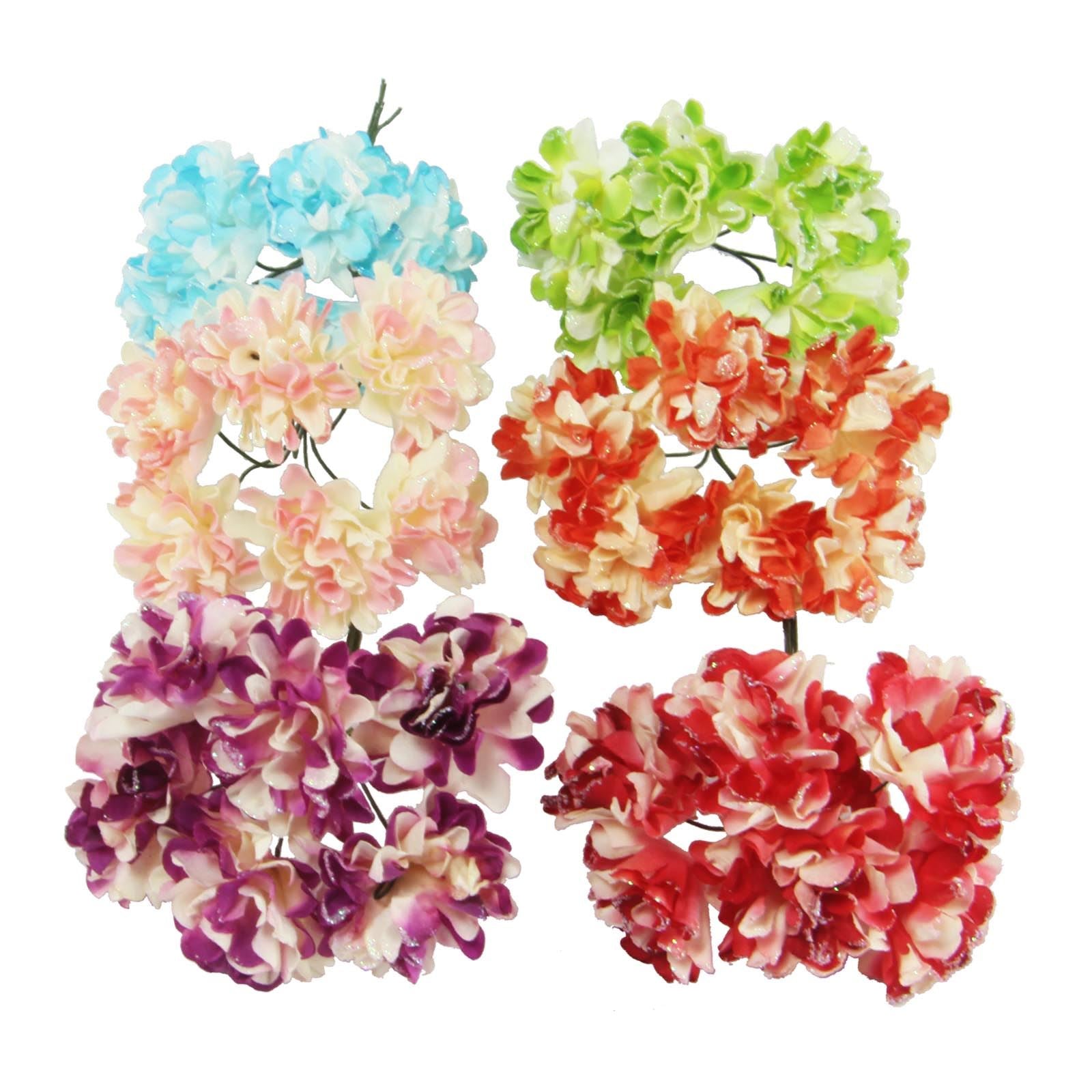 2x Bunches of Mini Glitter Paper Carnation Flowers