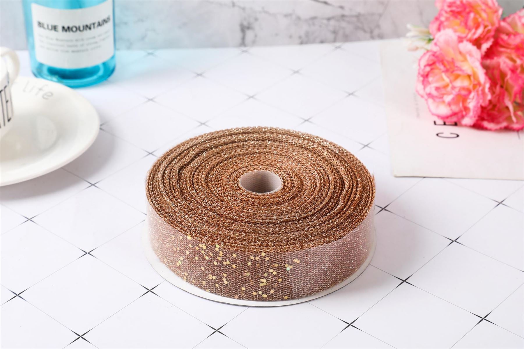 Premium Metallic Glitter Net Ribbon with Sequins 3 Metres