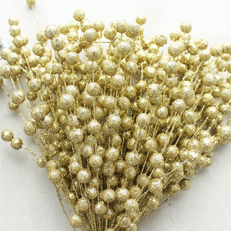 Gold Silver Glittered Berry Flower Bunches