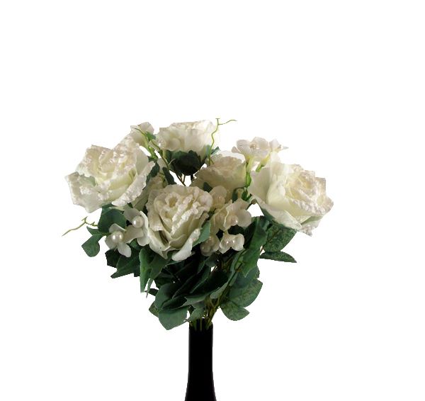 Snowy Rose Bush with Pearls