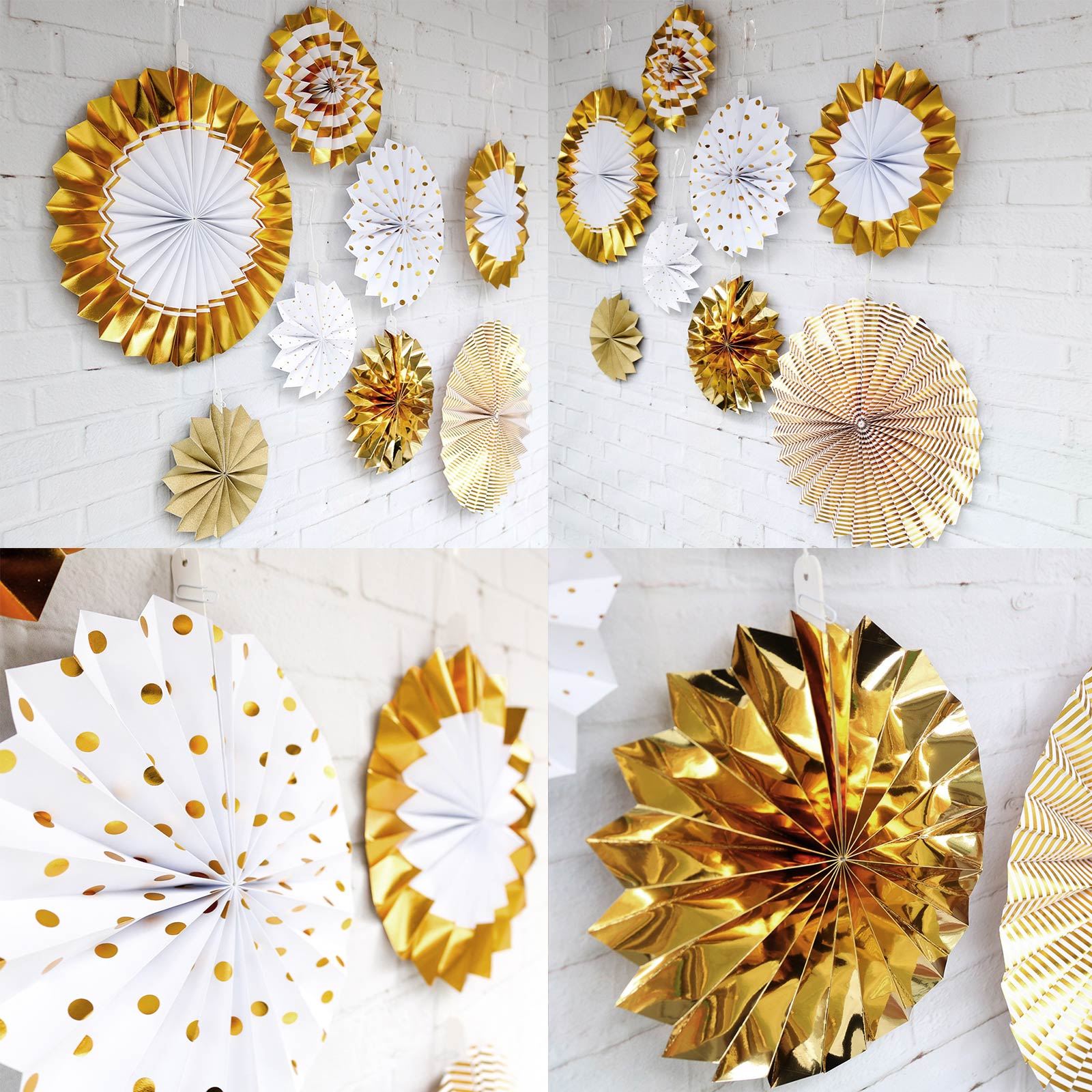 Set of 8 Metallic Paper Fans
