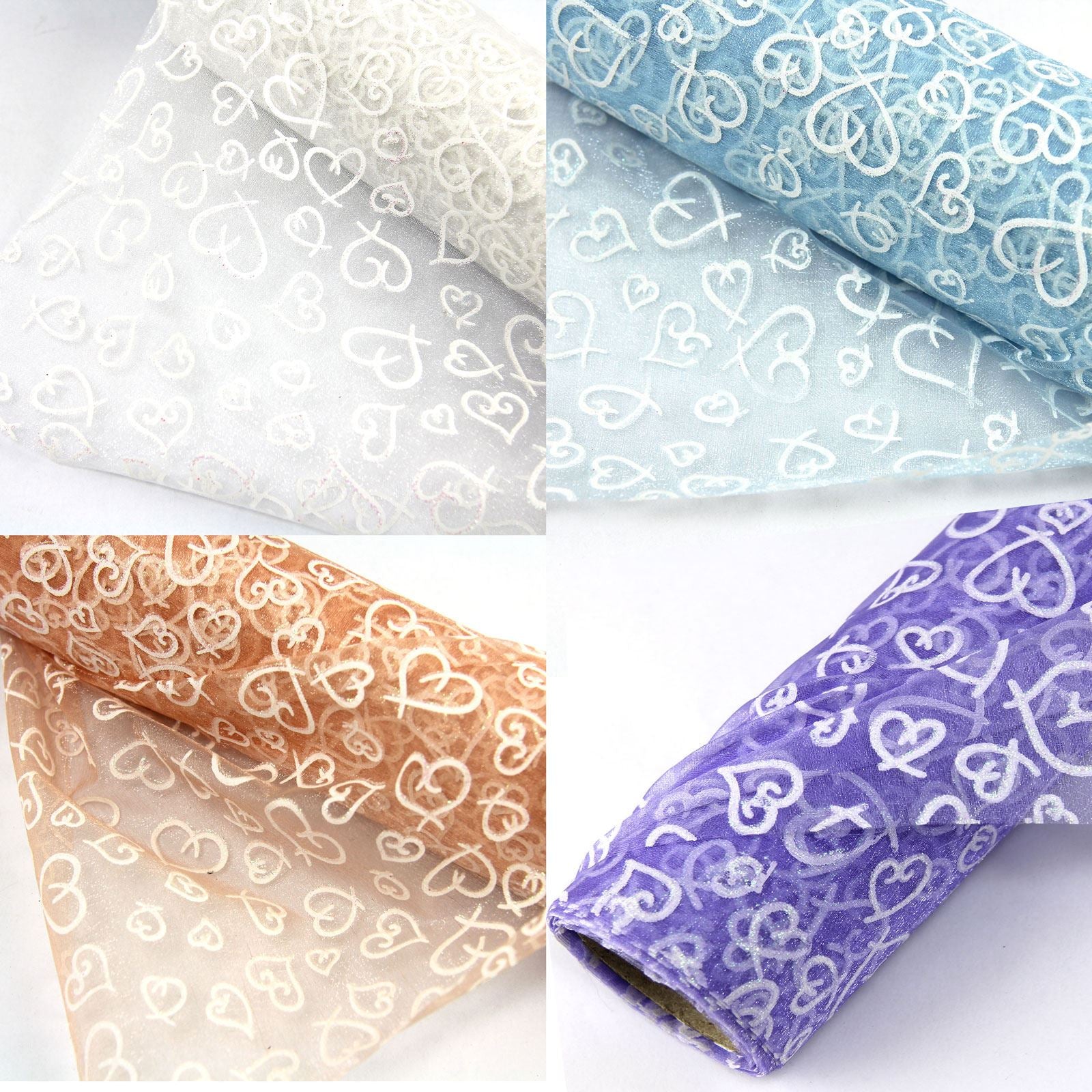 Heart Print Glitter Organza - 52cm x 5 Yards