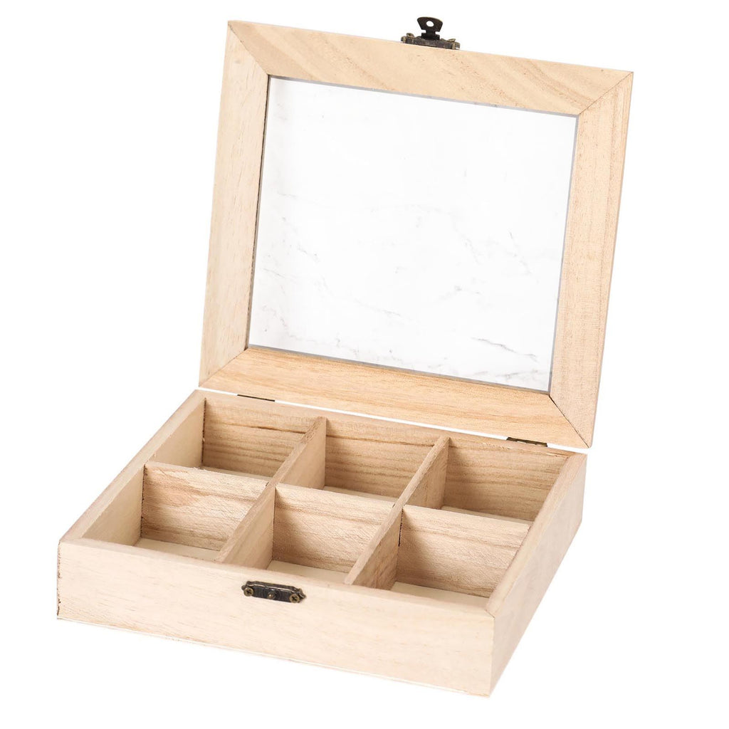 Real Wood Compartment Boxes w Window - Tea Storage Caddy Natural Craft Section