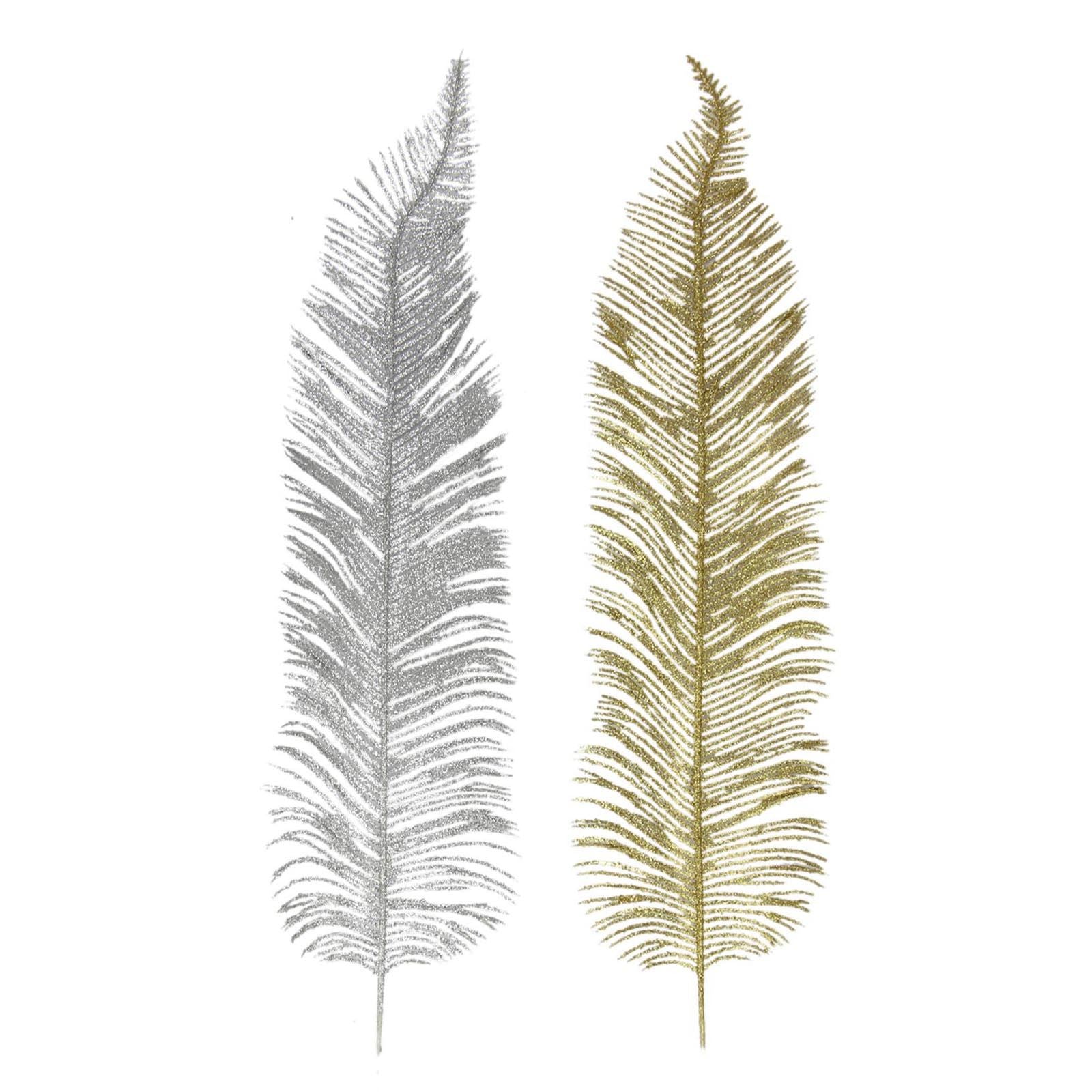 2x Large Heavy Glittered Spiky Feather Leaf