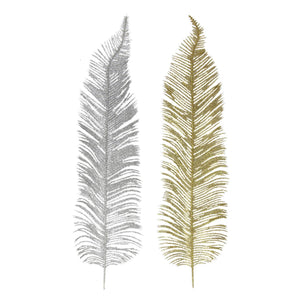 2x Large Heavy Glittered Spiky Feather Leaf