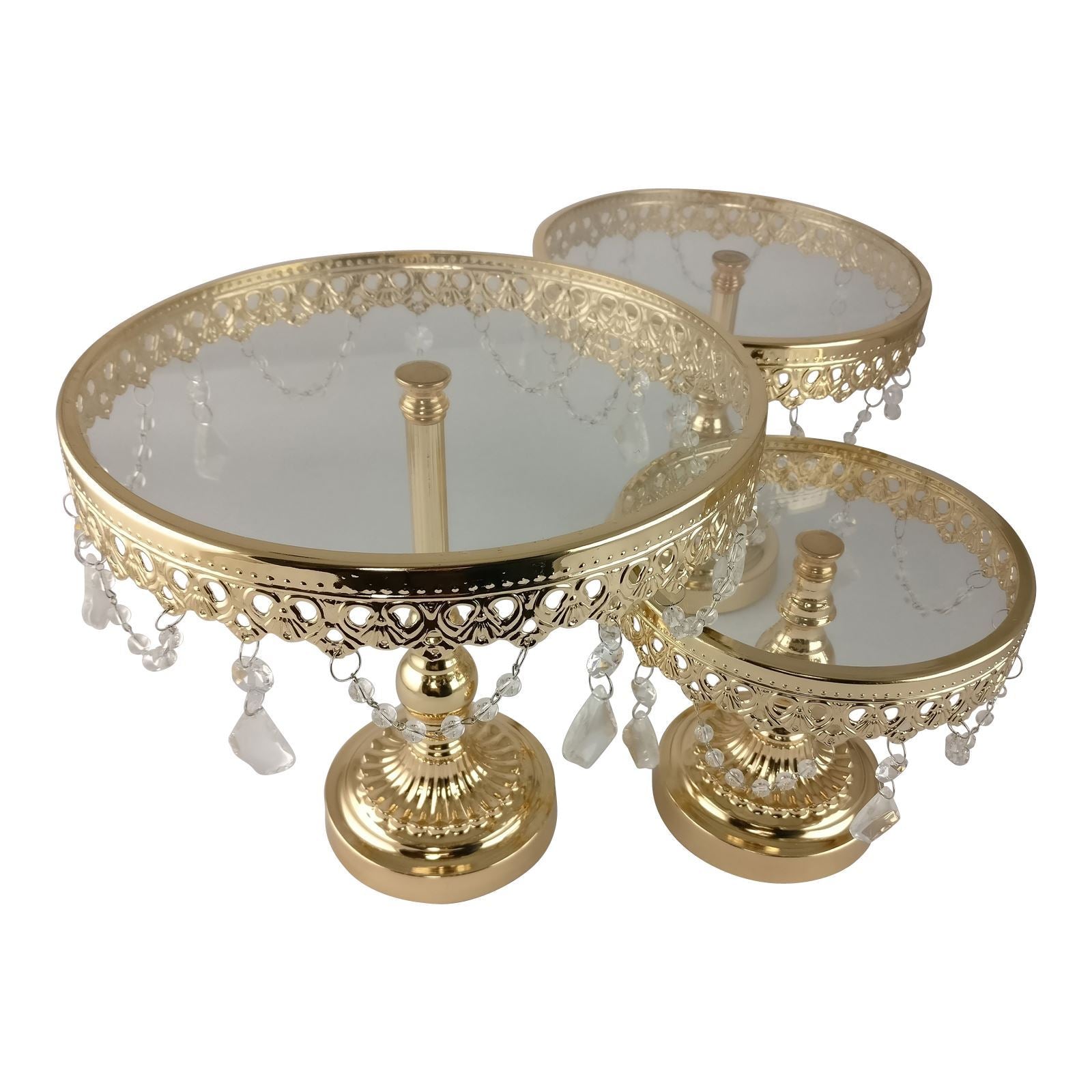 Set of 3 Metallic Crystal Cake Stands