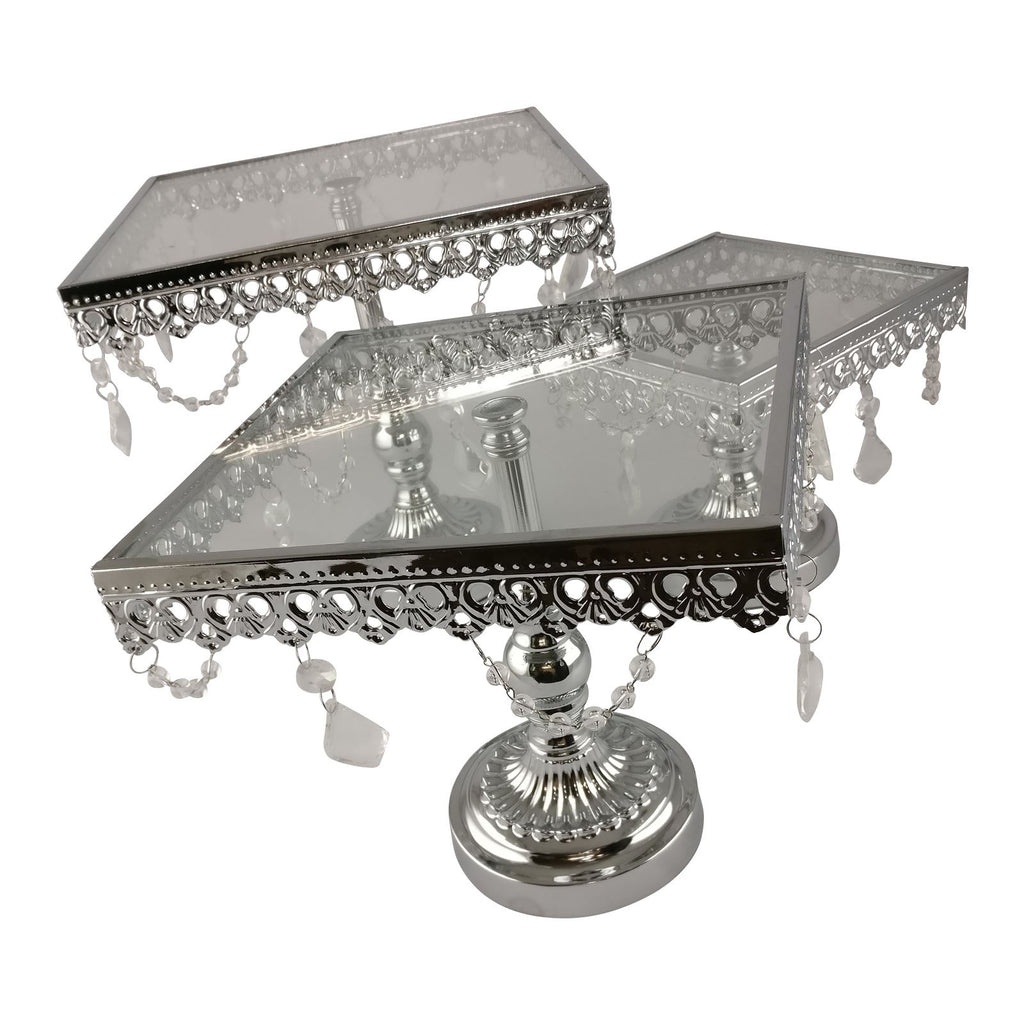 Set of 3 Metallic Crystal Cake Stands