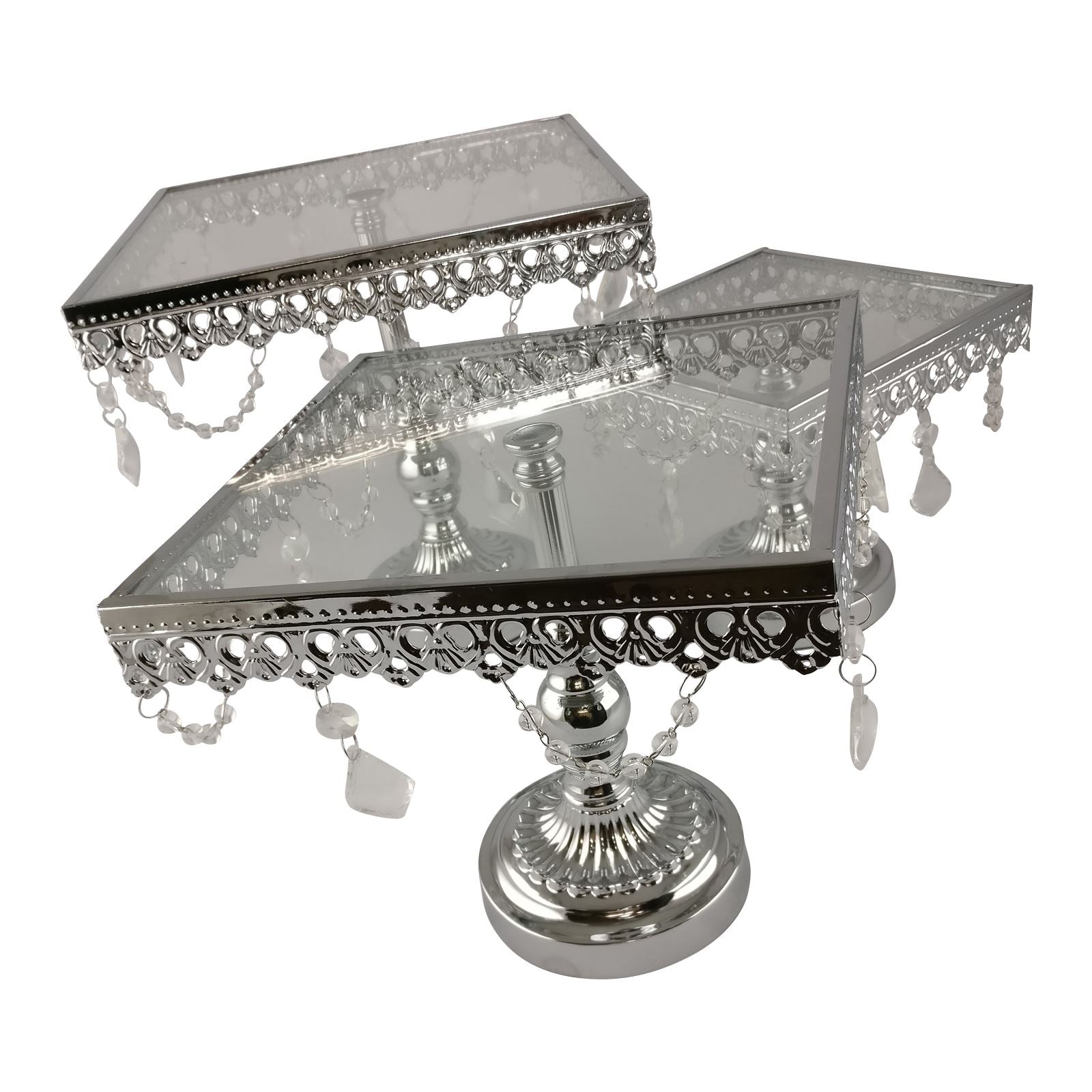 Set of 3 Metallic Crystal Cake Stands