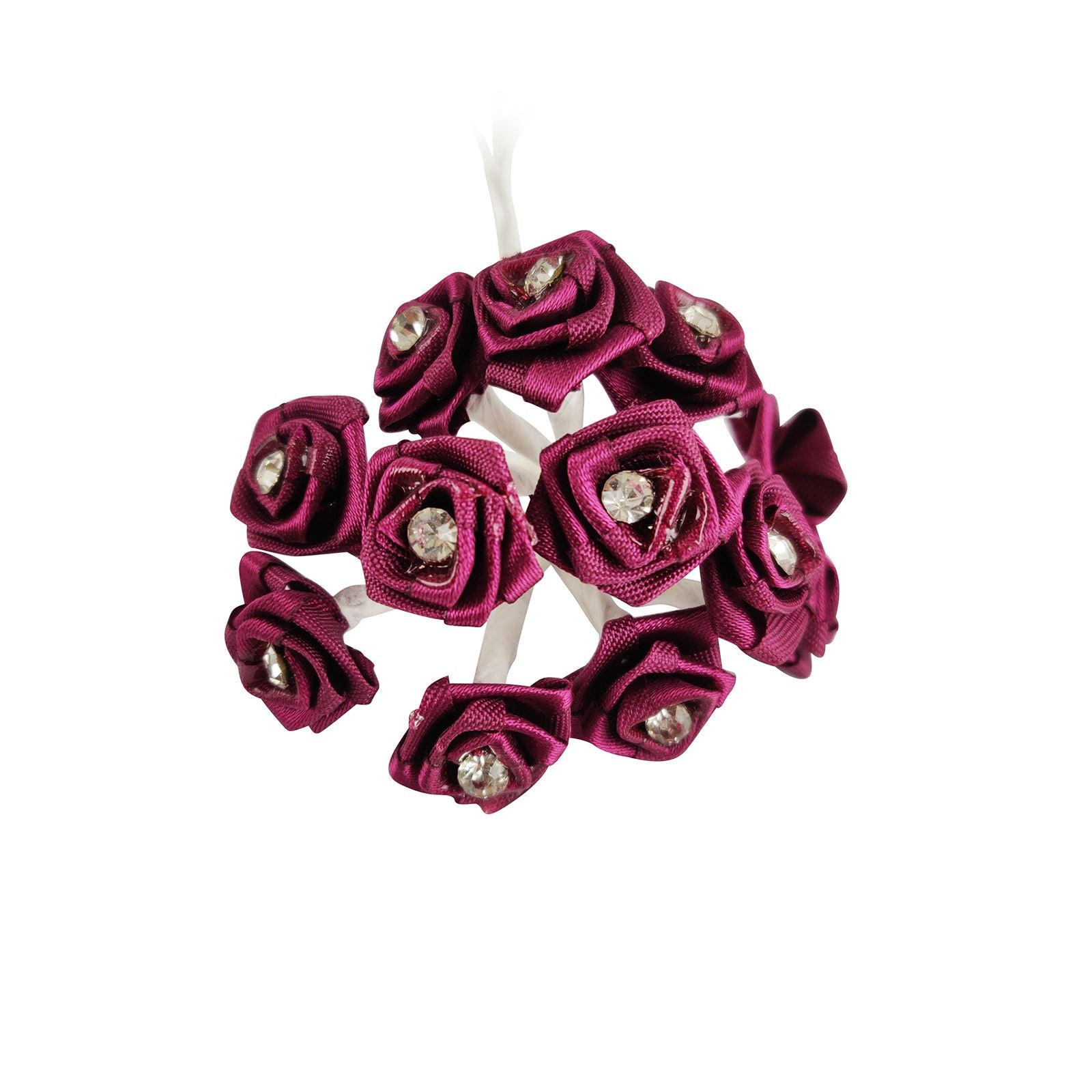 Bundle of 12 Mini Satin Diamante Roses