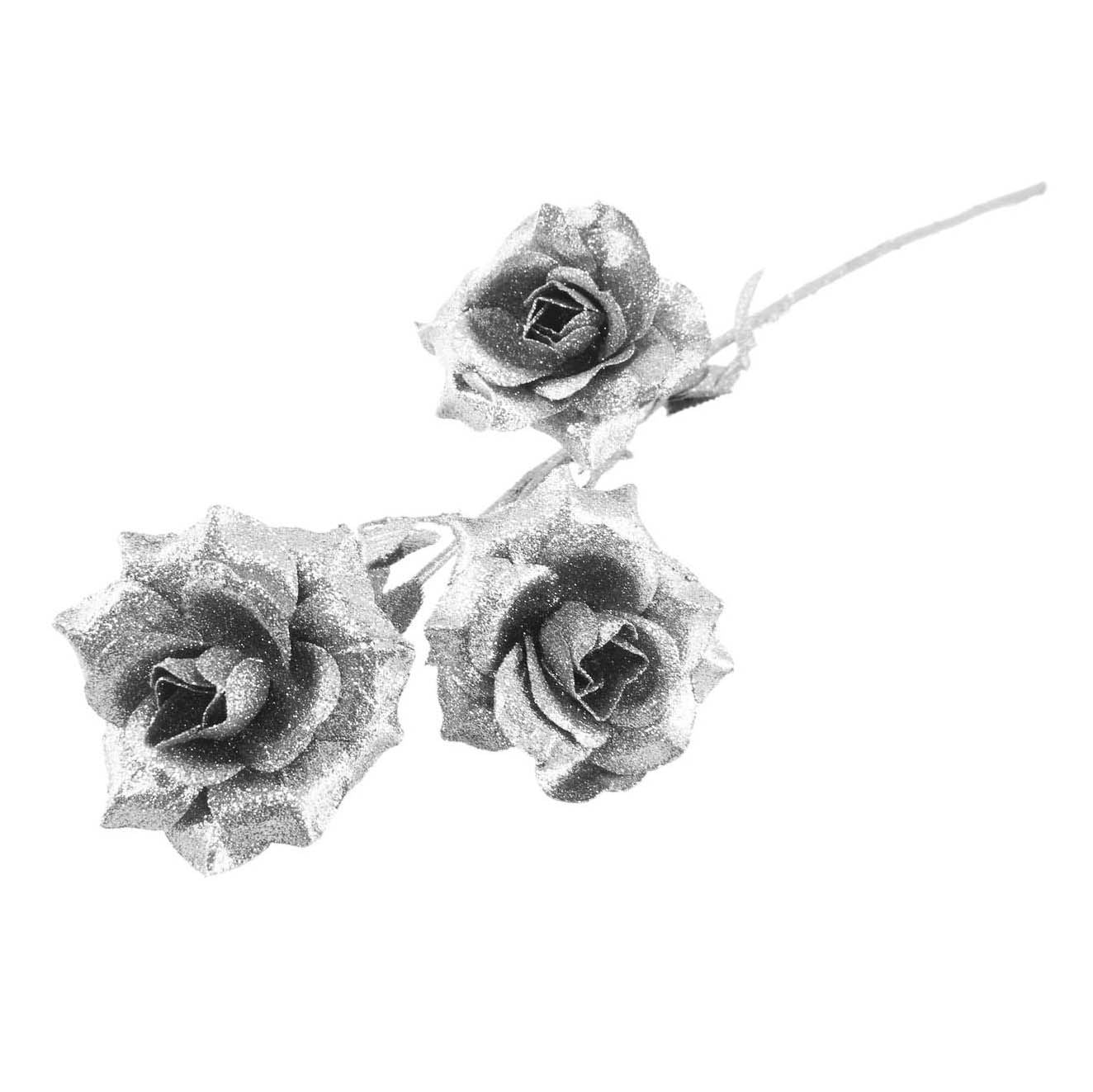 Heavy Glittered 3 Head Rose Spray