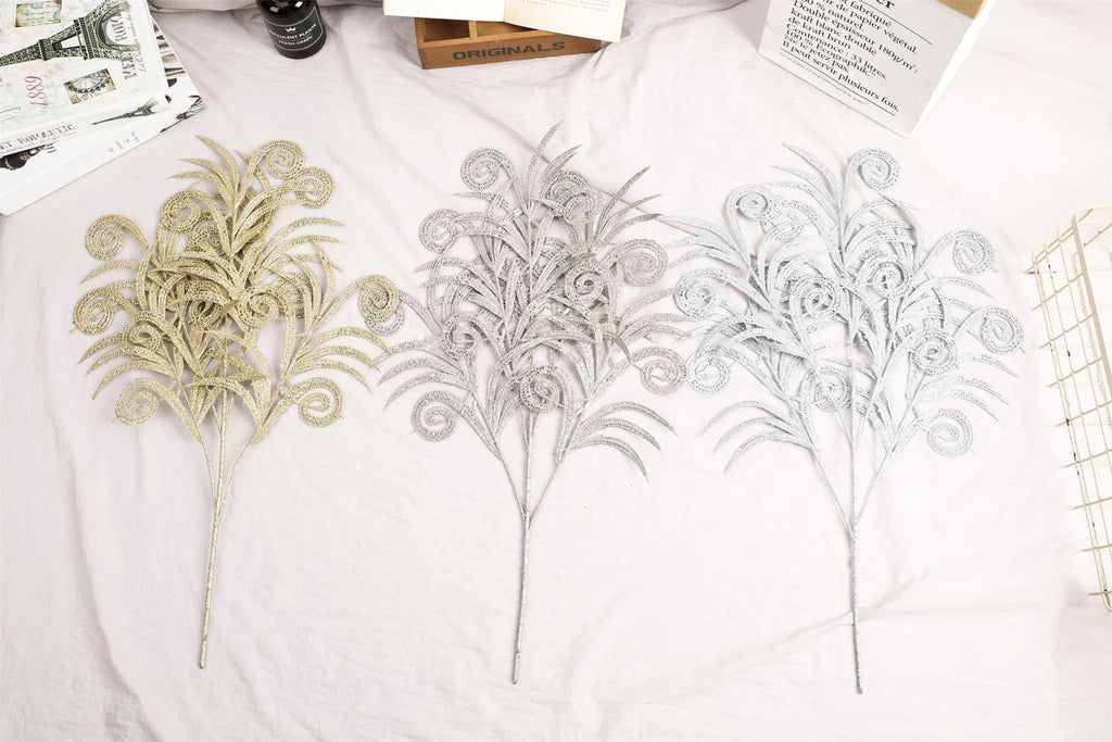 Extra Long Glittered Swirl Palm Leaves