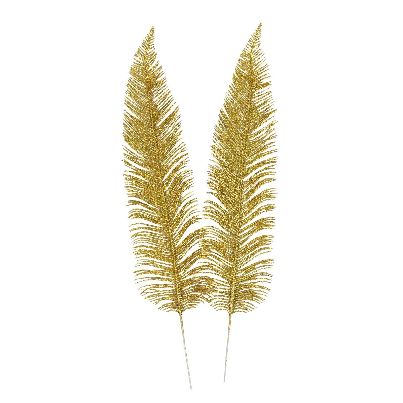 2x Large Heavy Glittered Spiky Feather Leaf