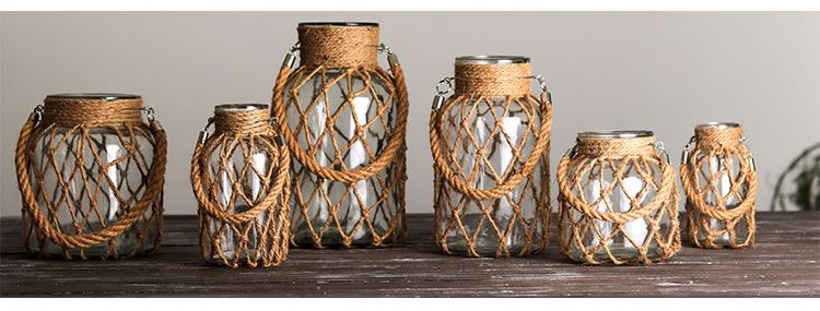 Luxury Hemp Rope Decorative Glass Vase - Hand Woven Transparent Vase Rustic Vintage