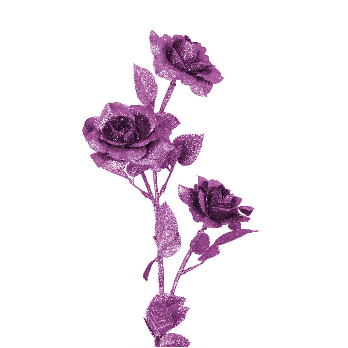 Heavy Glittered 3 Head Rose Spray