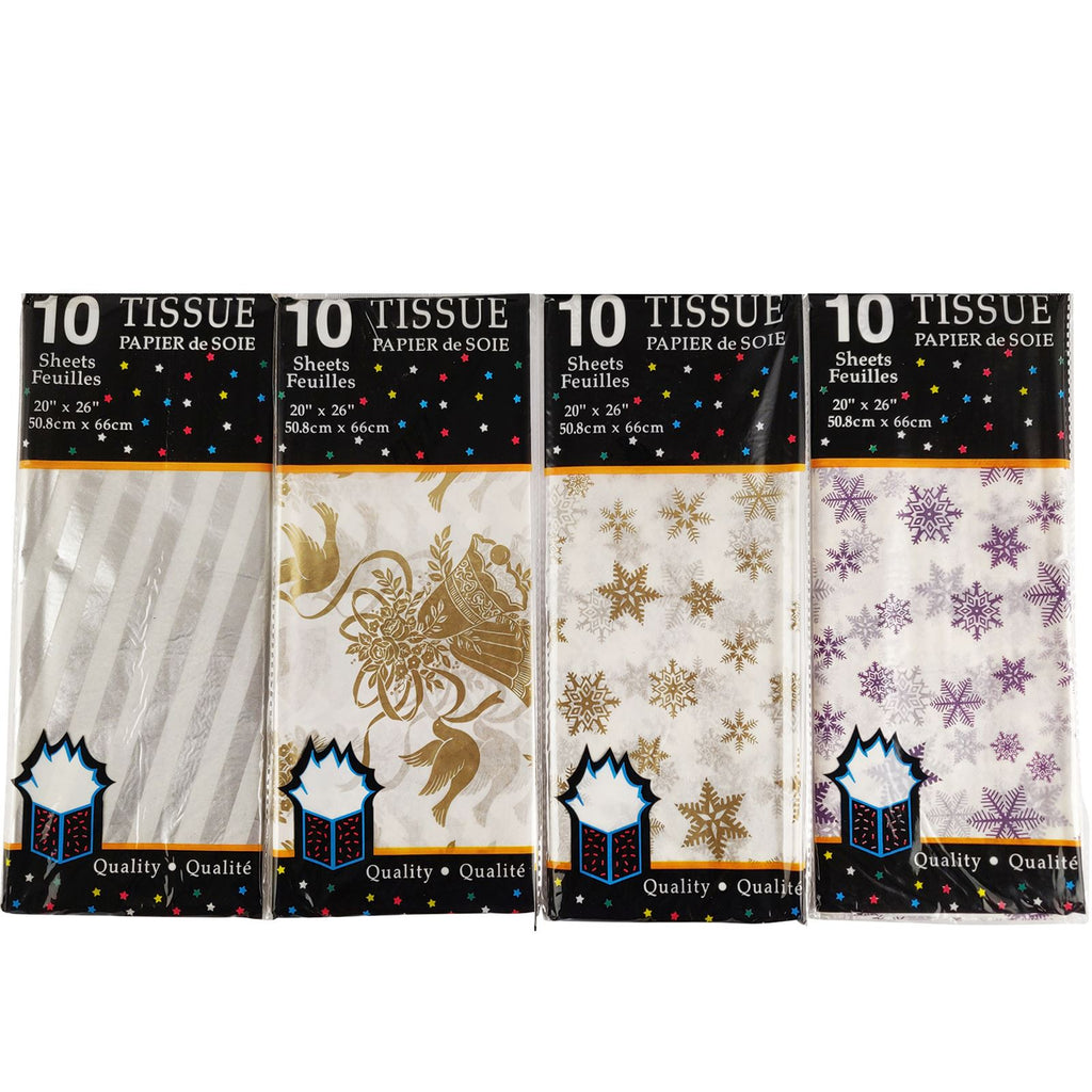 Pack of 20 Printed Metallic Tissue Paper