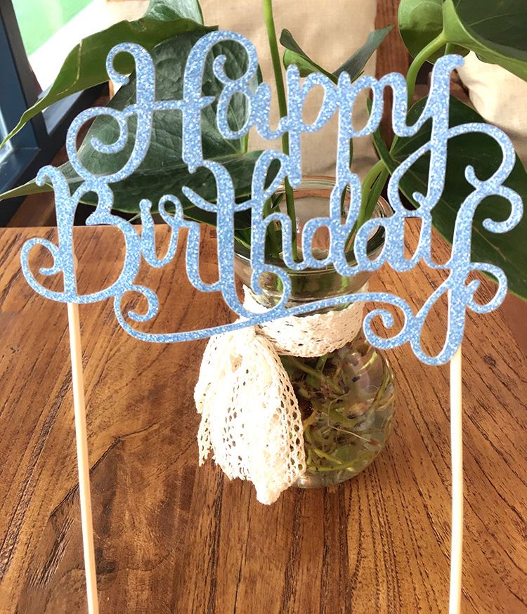 Glittered Happy Birthday Calligraphy Cake Topper