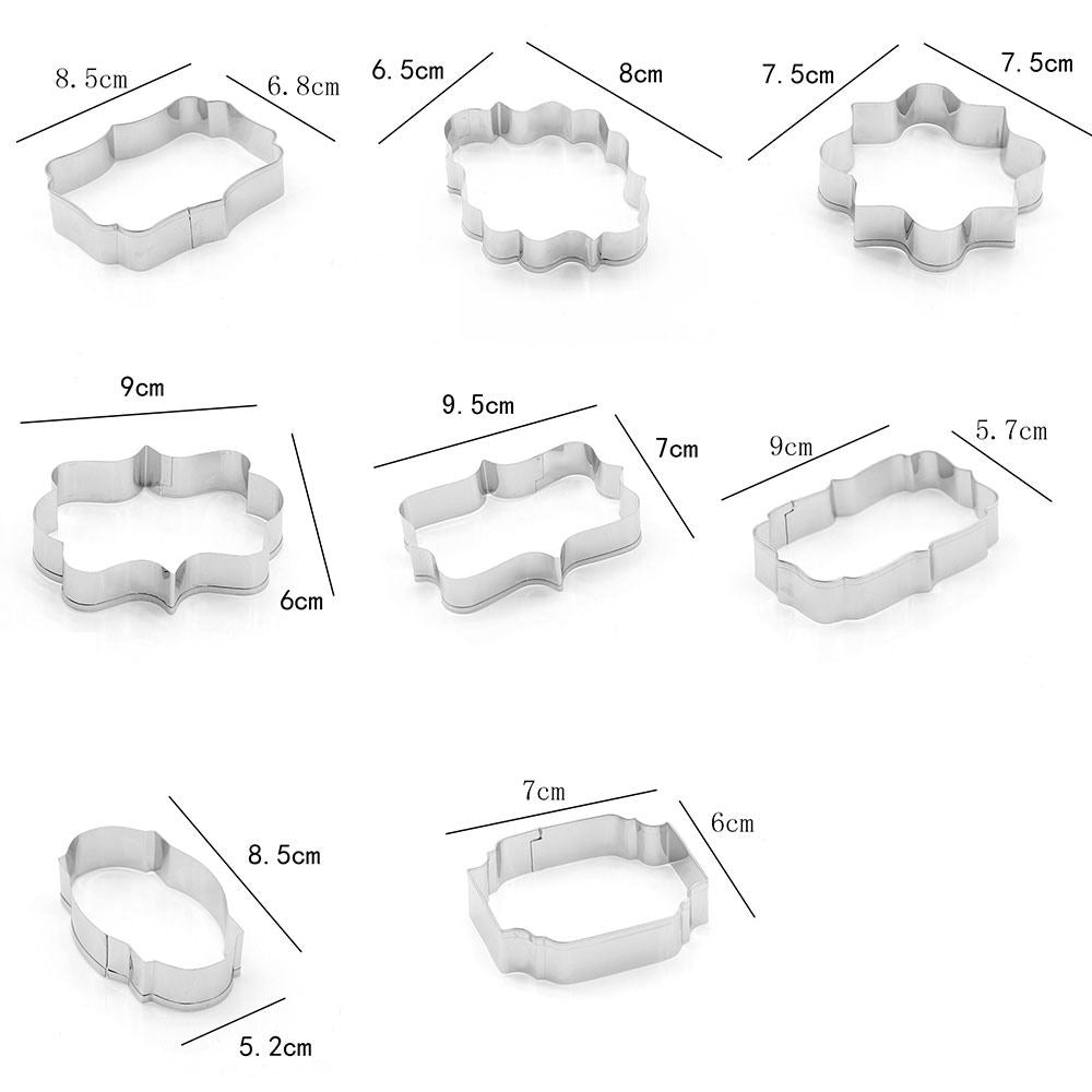 Set of 8 Stainless Steel Large Plaque Cutters - Biscuit Mold Frame Cloud Vintage Sign