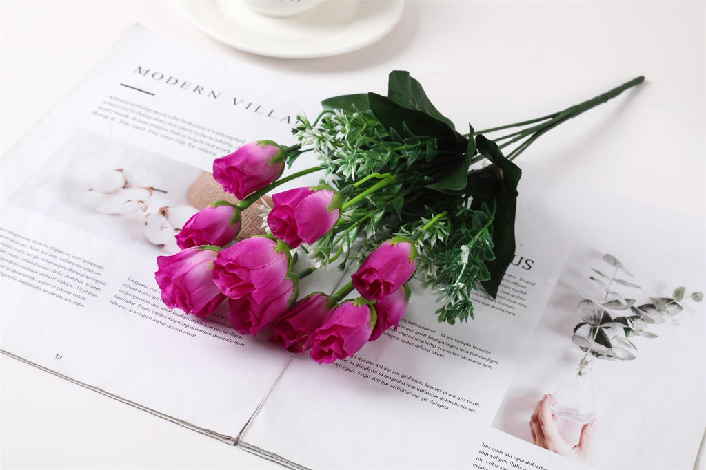 10 Head Small Tulip Rosebud Flower Bunch