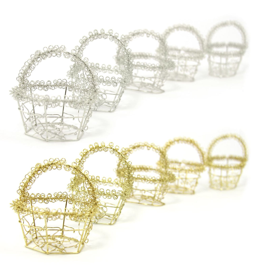 Mini Favour Wire Baskets in Gold or Silver