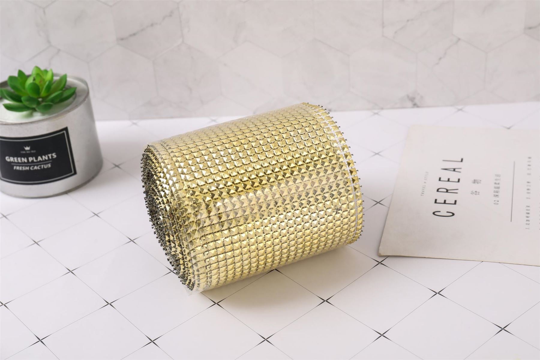 24 Row Metallic Stud Diamante Mesh