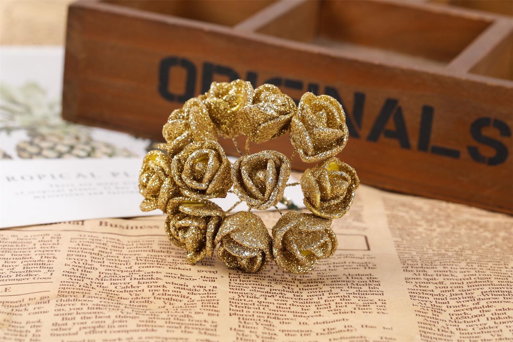 Bundle of 10 Mini Glitter Roses
