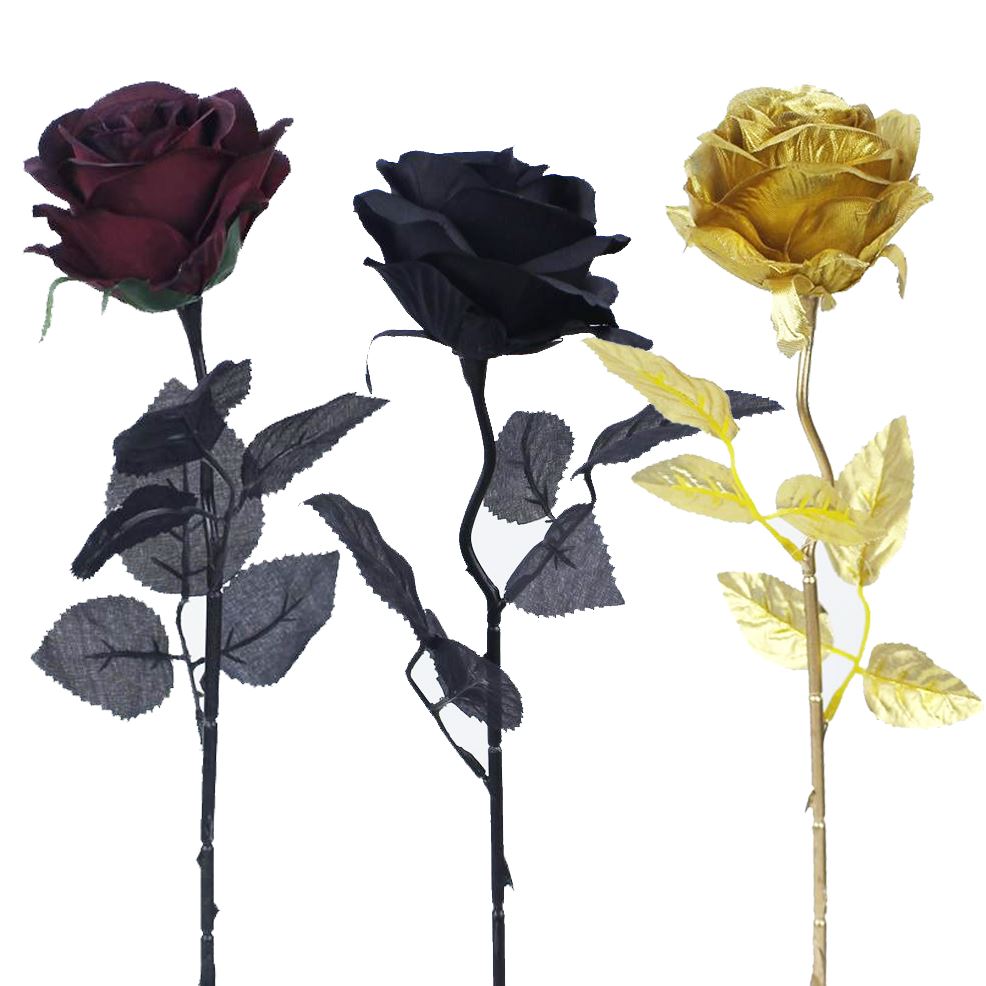 Luxury Gothic Large Rose Buds - Black Stem Dark Artificial Silk Flowers