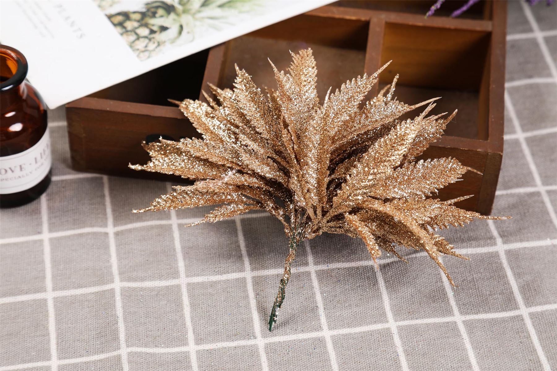Bundle of 6 Mini Glitter Palm Leaves