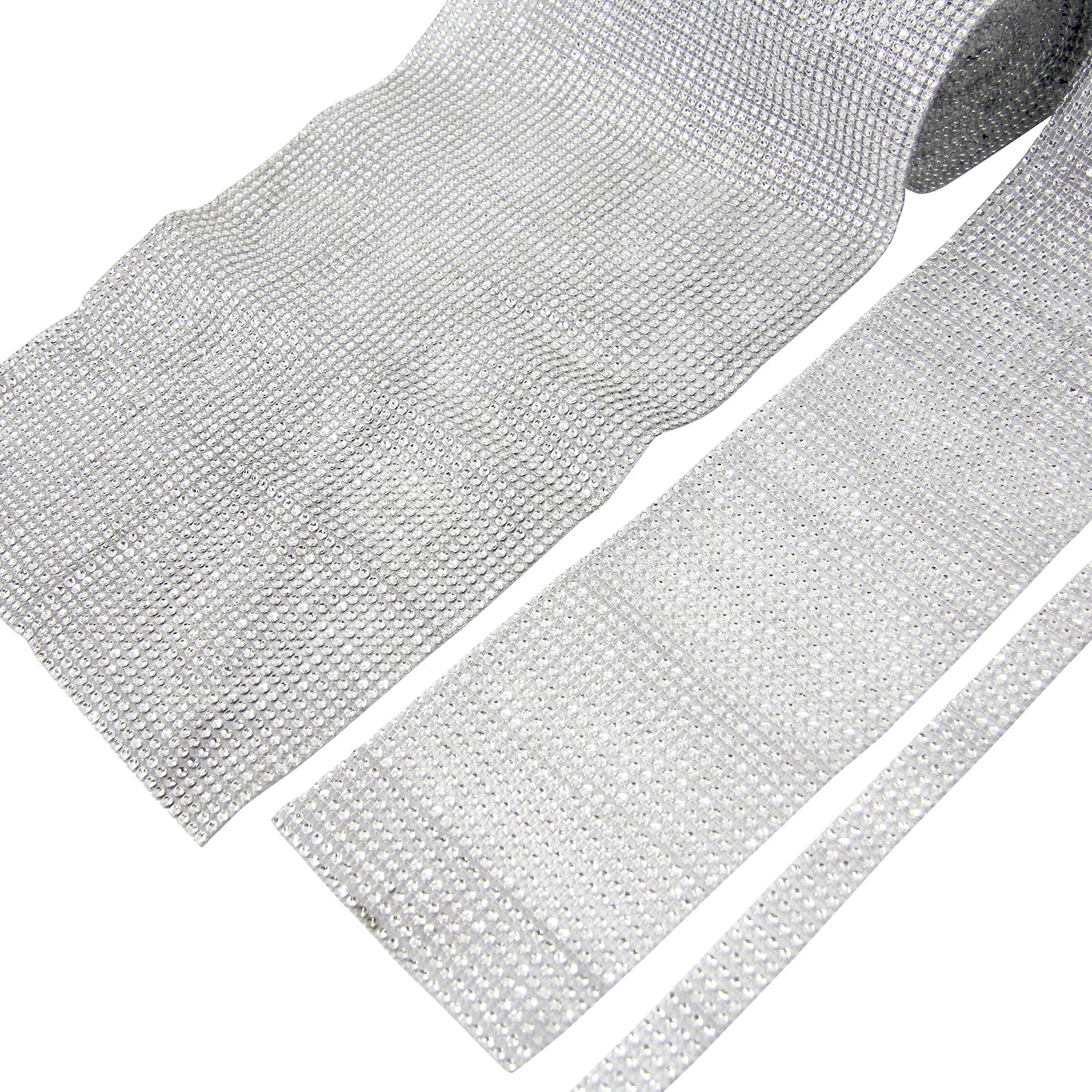 XL 24cm Diamante Effect Mesh Rolls Silver