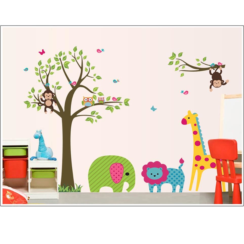 XL Colourful Tree and Animals Nursery Vinyl