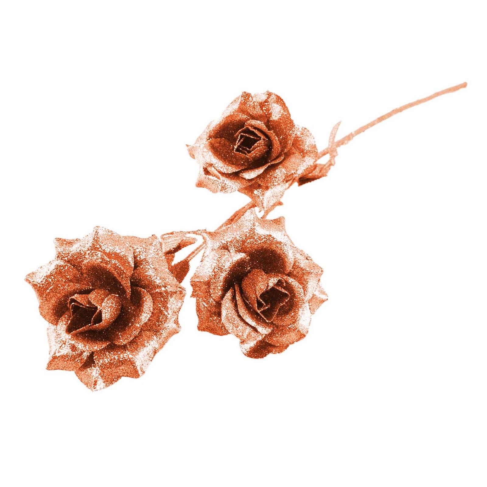 Heavy Glittered 3 Head Rose Spray
