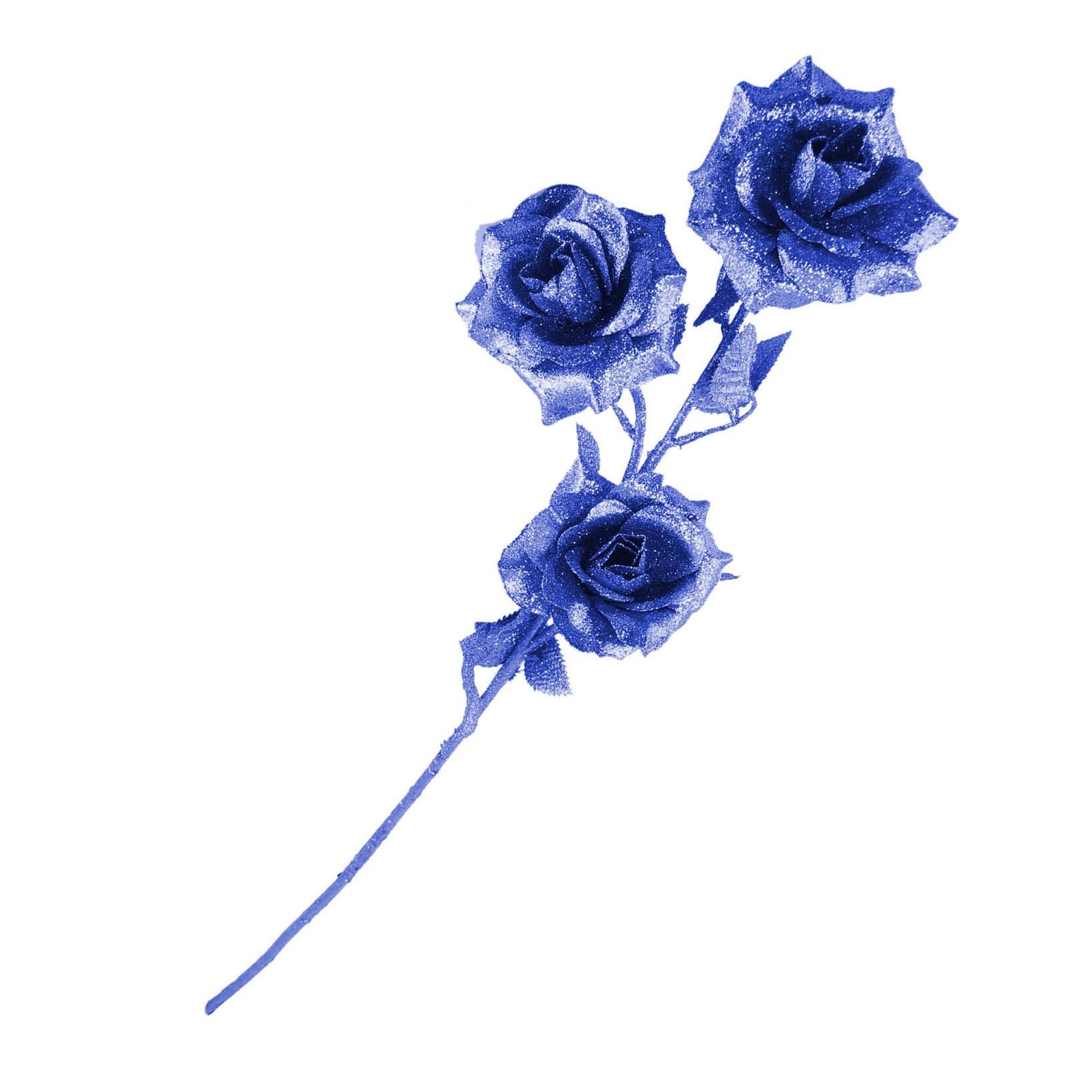 Heavy Glittered 3 Head Rose Spray