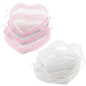 Set of 3 Large Metal Tray Baskets with Pearls