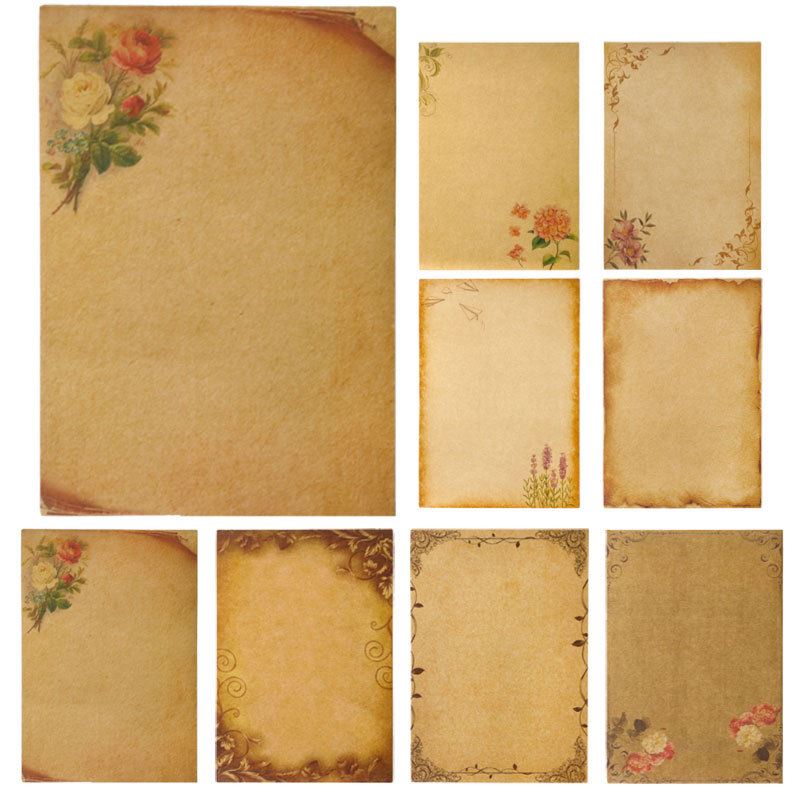 8x Luxury Vintage Watercolour Flower Print Writing Paper Kraft