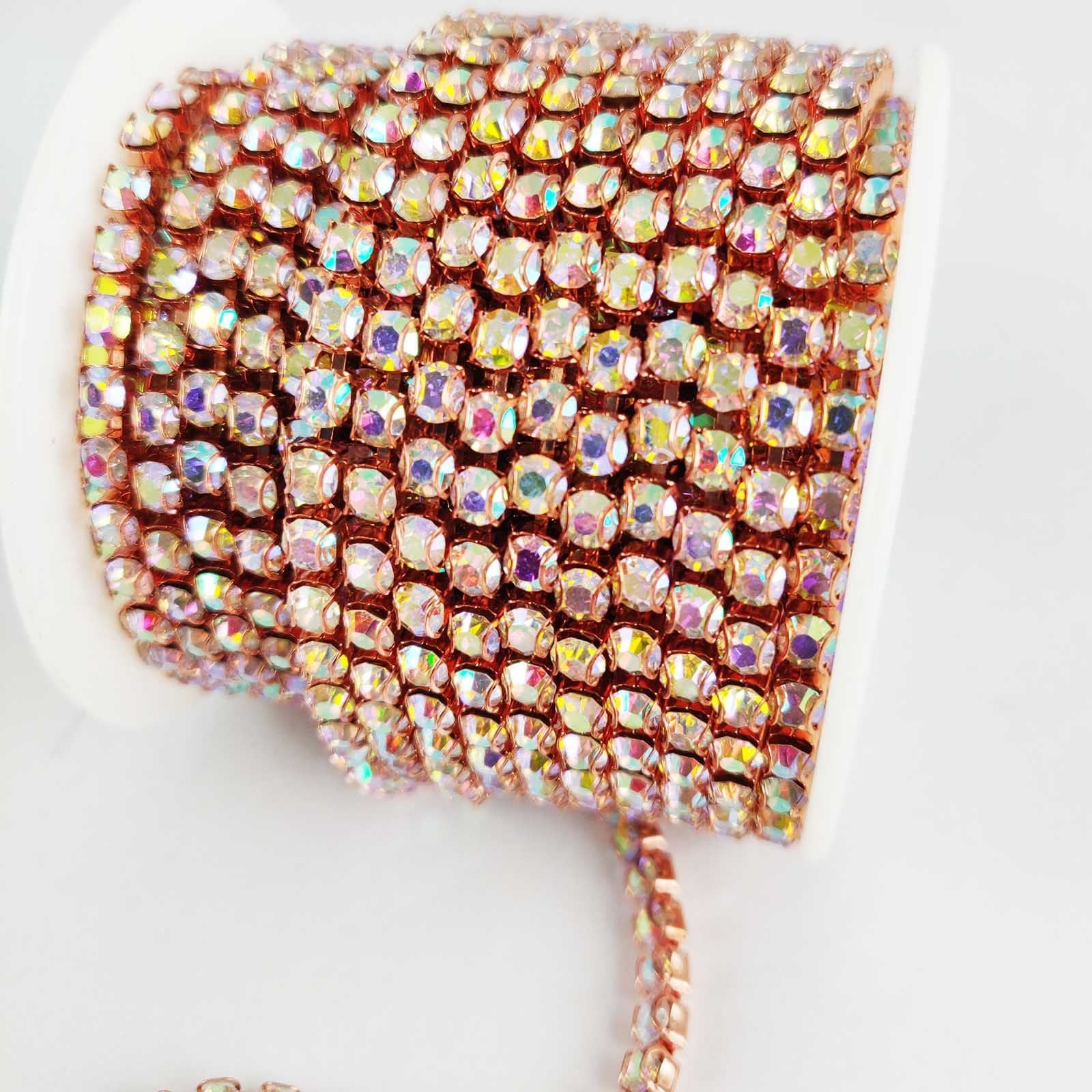 SS16 Rose Gold And Iridescent Rhinestone Chains