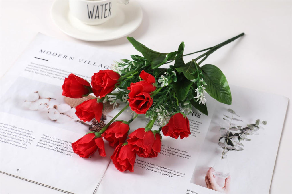 10 Head Small Tulip Rosebud Flower Bunch