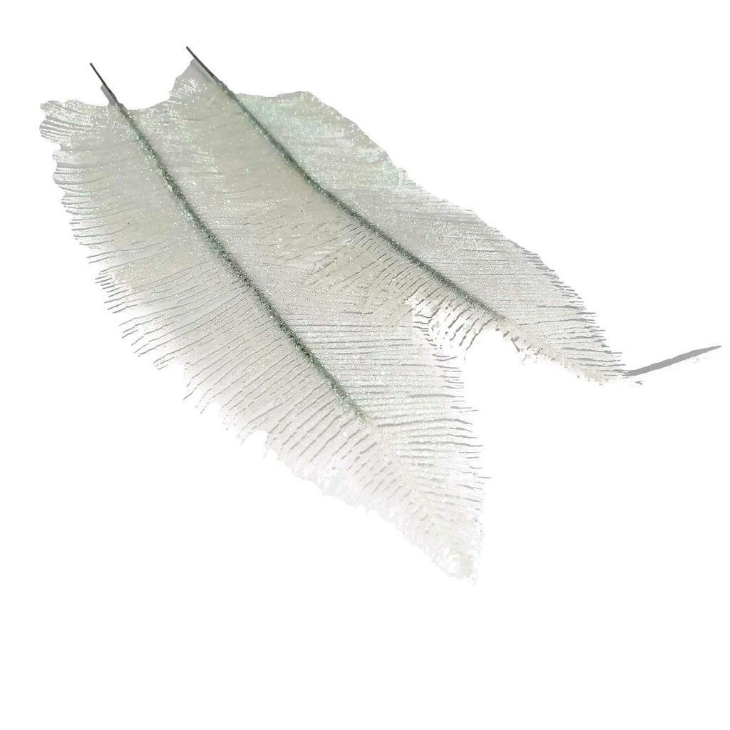 2x Large Heavy Glittered Spiky Feather Leaf