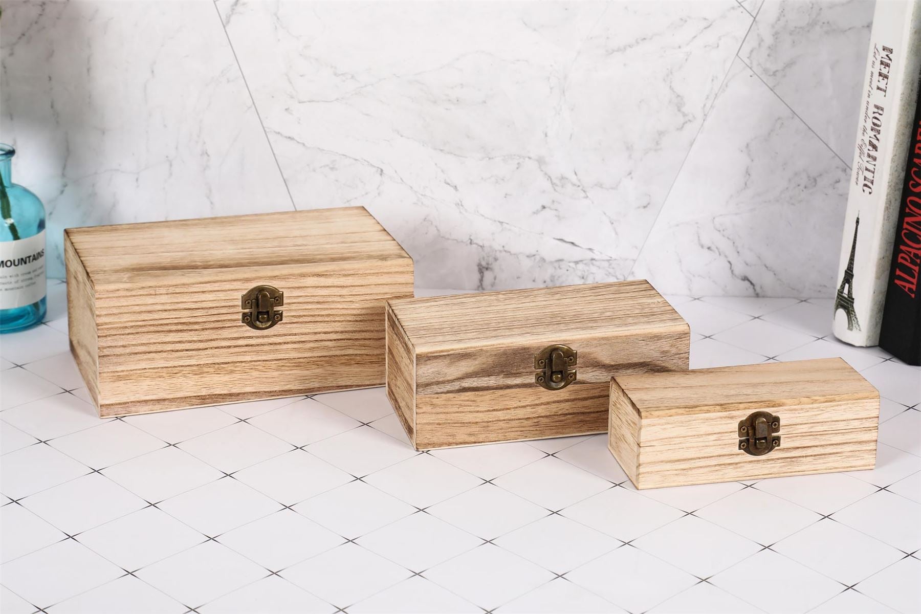 Set of 3 Dark Wood Mini Treasure Chests