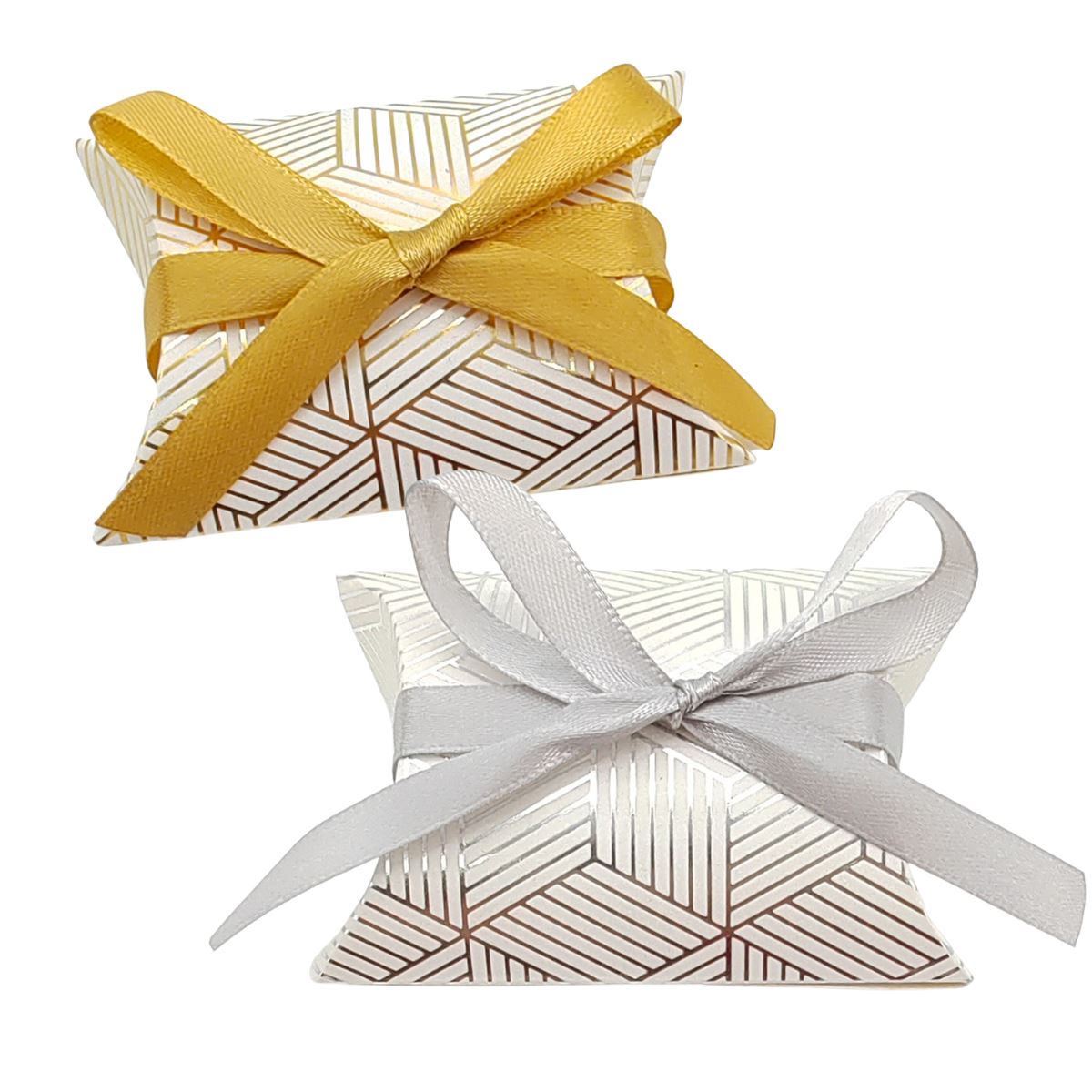 Luxury Gold and Silver Metallic Geometric Print Pillow Boxes - Wedding Favour