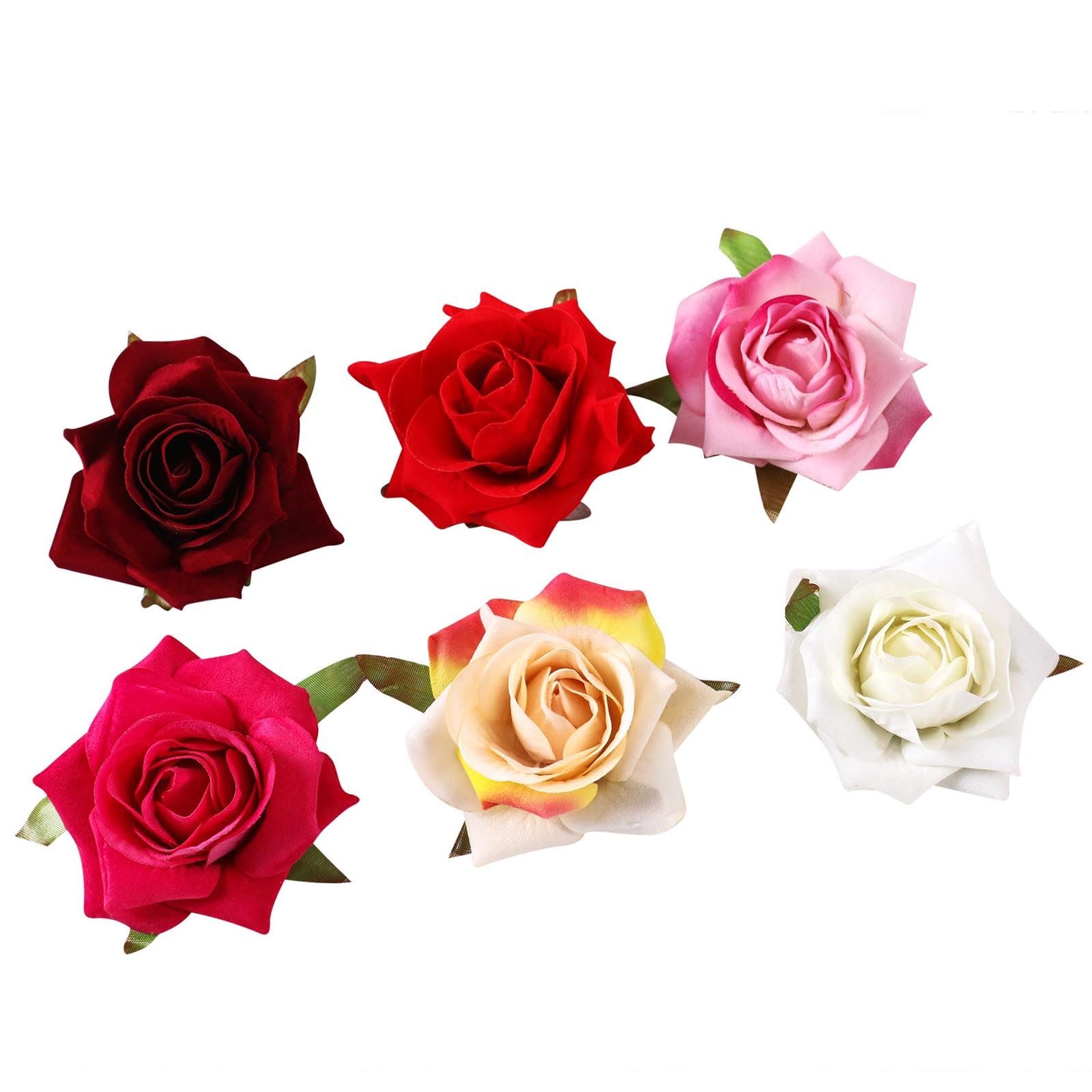 Set of Deluxe Velvet Rose Flower Head Clips
