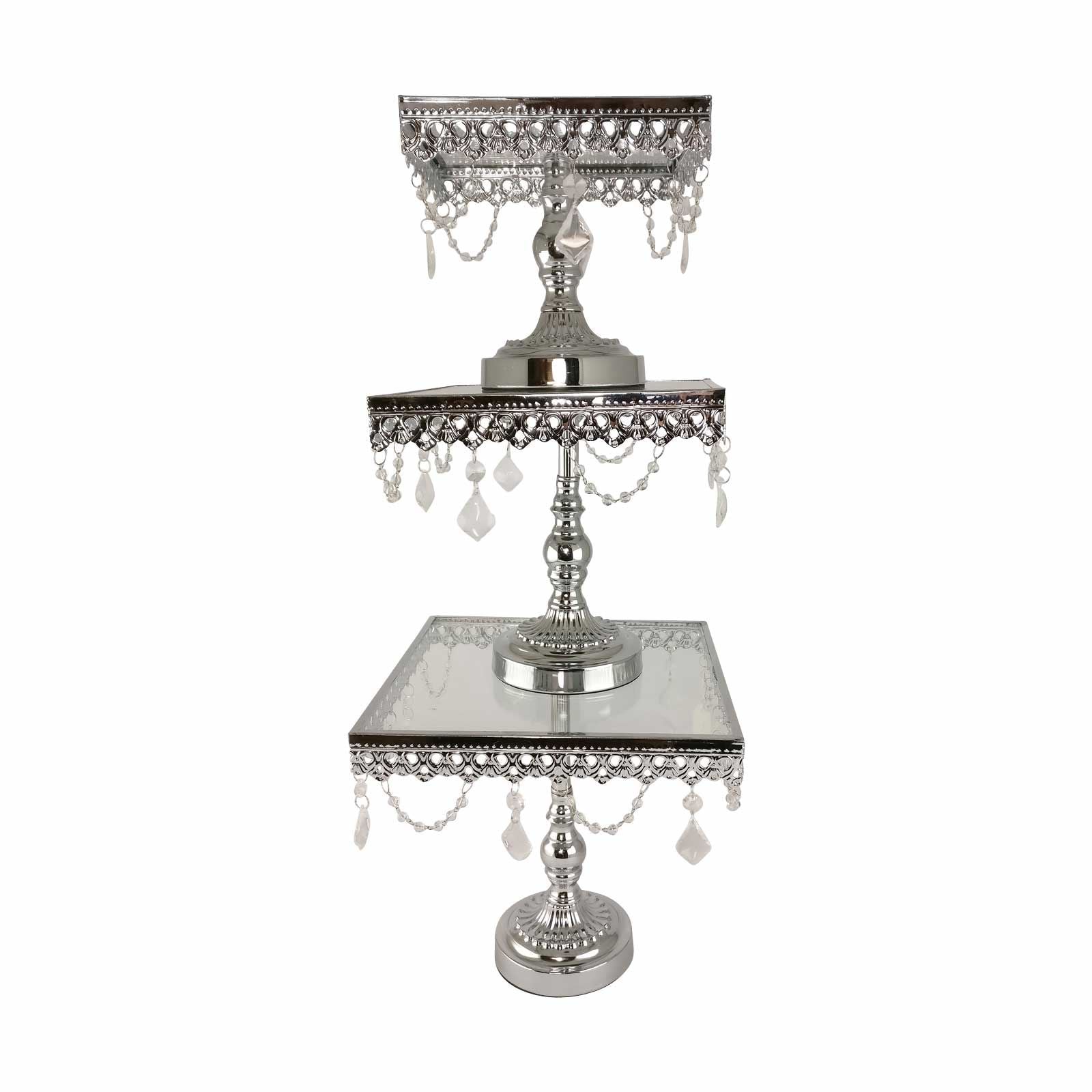 Set of 3 Metallic Crystal Cake Stands